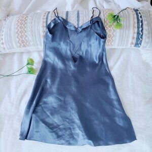 LA SENZA Steel Blue Satin Slip Dress with V String Low Back Detailing